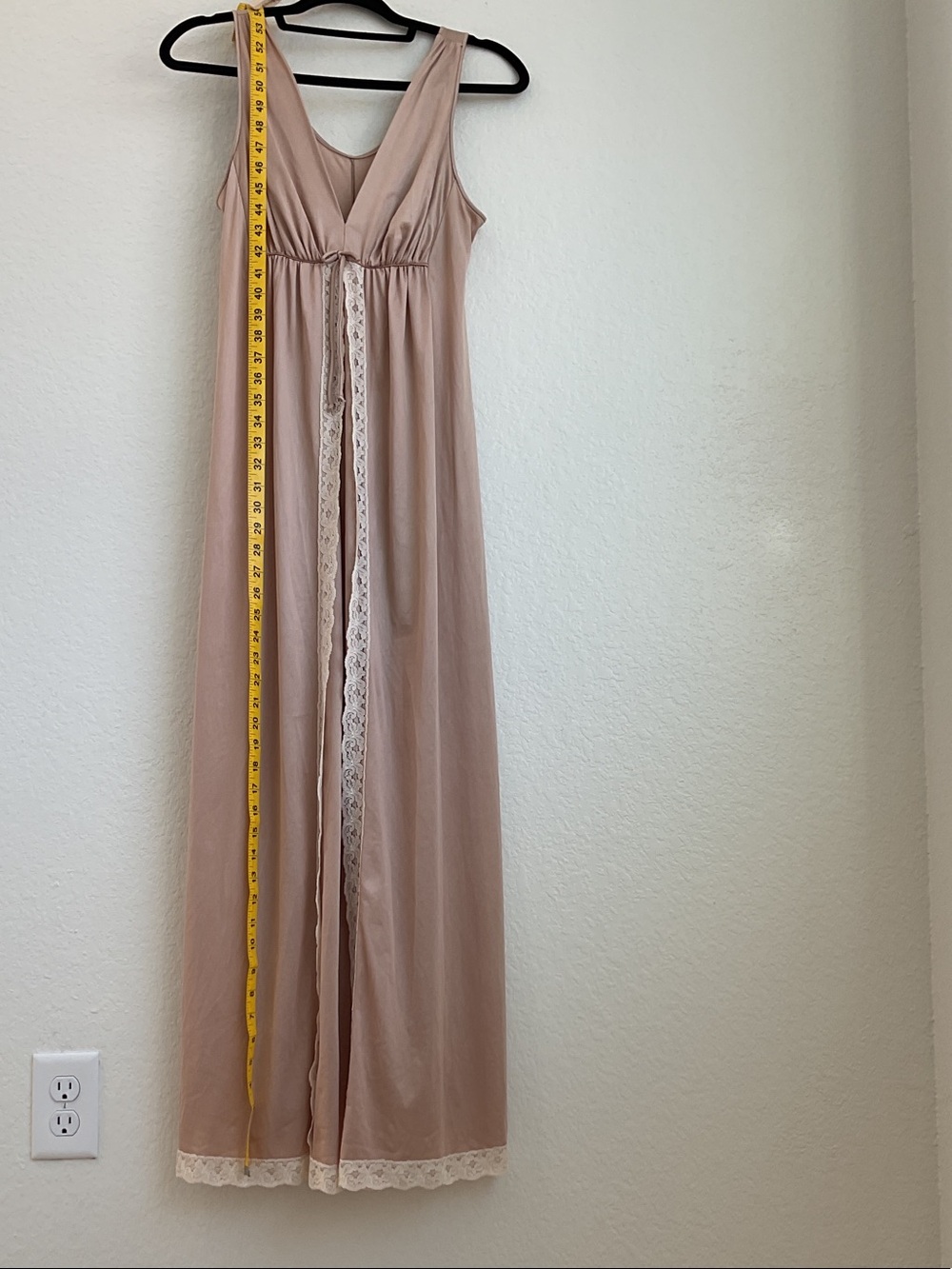 Vintage Texsheen Blush Lace-Trim Maxi Dress | small - Picture 12 of 16